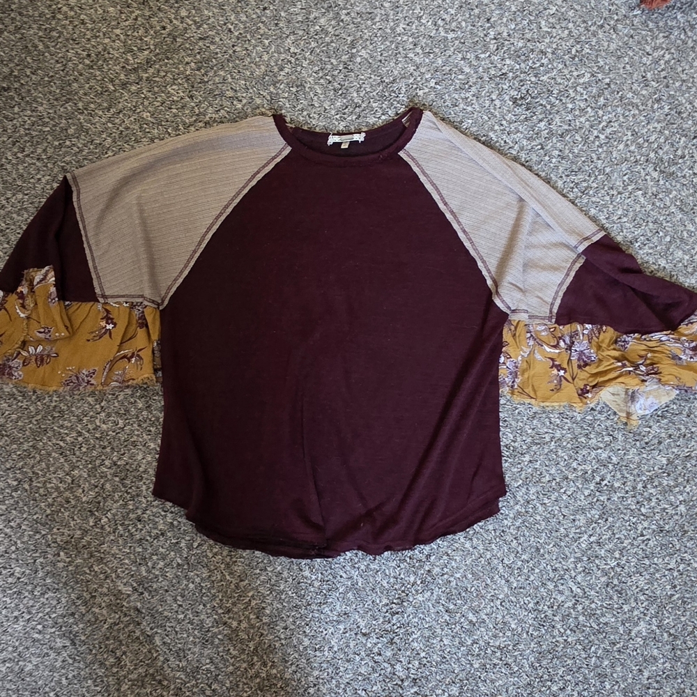 Gimmicks by BKE Maroon Top with Lace Detail